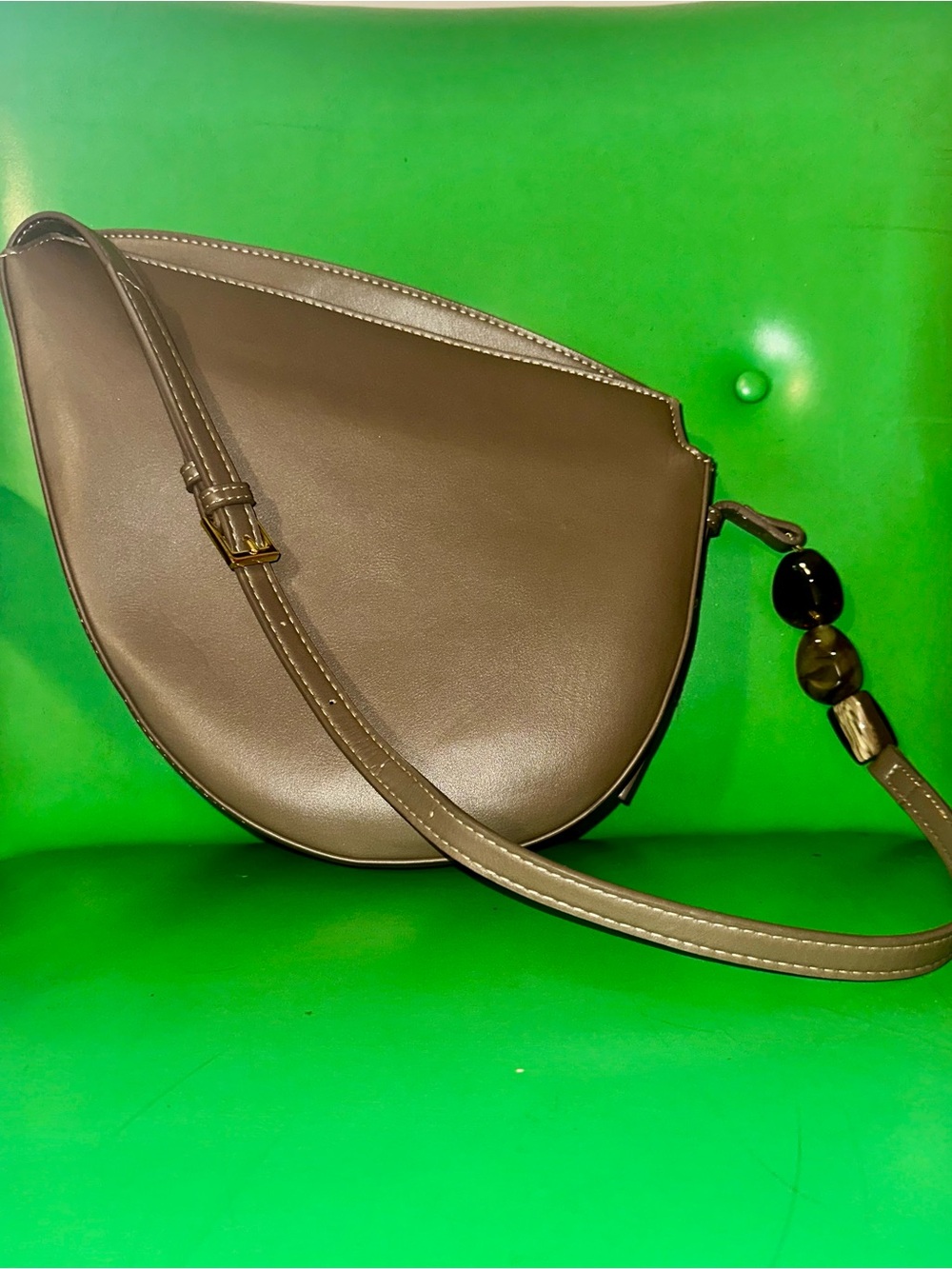 Zara Taupe Crescent Crossbody with Bead Detail